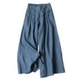 thumbnail image 4 of Yoolin Womens Causal Cotton Linen Pants Wide Leg High Waist Capri Trousers with Pocket for Summer Ladies Elastic Casual Pants, 4 of 5