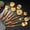 Upgraded Gold-9, variant on Stainless Steel Kitchen Utensils, 9 PCS Metal Cooking Utensils Set 15", Solid and Slotted Spoon, Fork, Spatula, Ladle, Skimmer, Slotted Spatula Tunner, Spaghetti Large Spoon