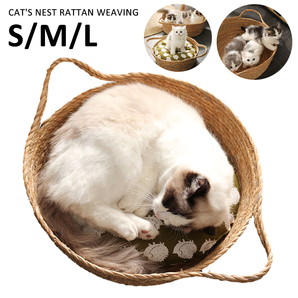 Mlfire M Weaving Rattan Cat Nest Basket House Semi Closed Cat Bed House Summer Woven Cool Walmart Com Walmart Com