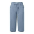 thumbnail image 4 of Bloomae Cotton Linen Capri Pants for Women 2025 Summer Lightweight Casual Plus Size Capris Wide Leg High Waisted Drawstring Croped Pants with Pockets Light Blue XL, 4 of 6