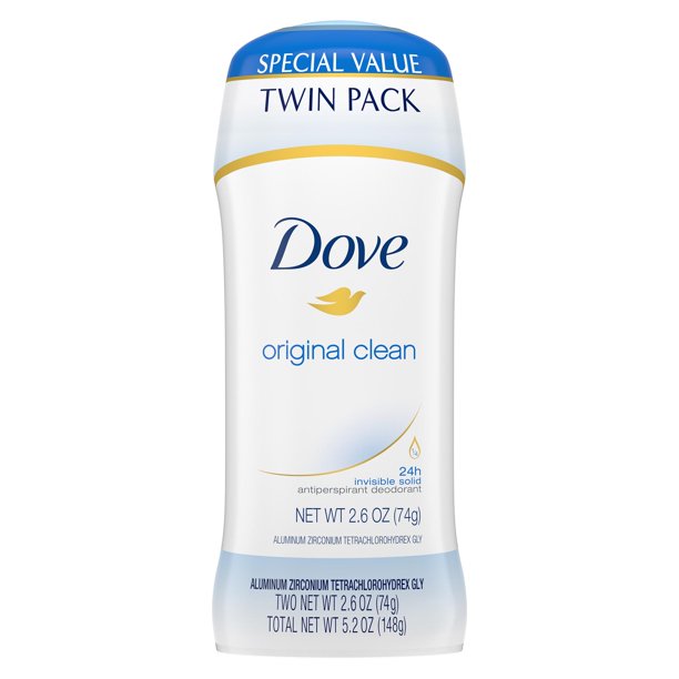Dove Original Clean Antiperspirant Deodorant, 2.6 oz, Twin Pack