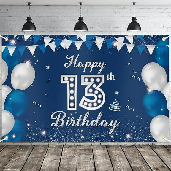 Happy 13th Birthday Banner,  Happy Birthday Party Decorations, Birthday Supplies Backdrop Décor, 5.9 X 3.6 Ft