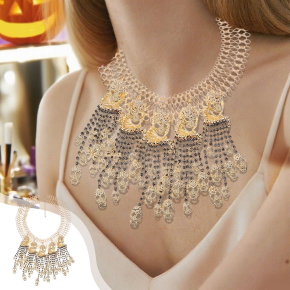 Halloween Skull Tassel Necklace for Women Gothic Punk Jewelry Collarbone Chain Party Accessories Festival Gift Vintage Retro Style