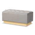 thumbnail image 1 of Bowery Hill Grey Velvet Fabric Upholstered and Gold PU Leather Storage Ottoman, 1 of 4