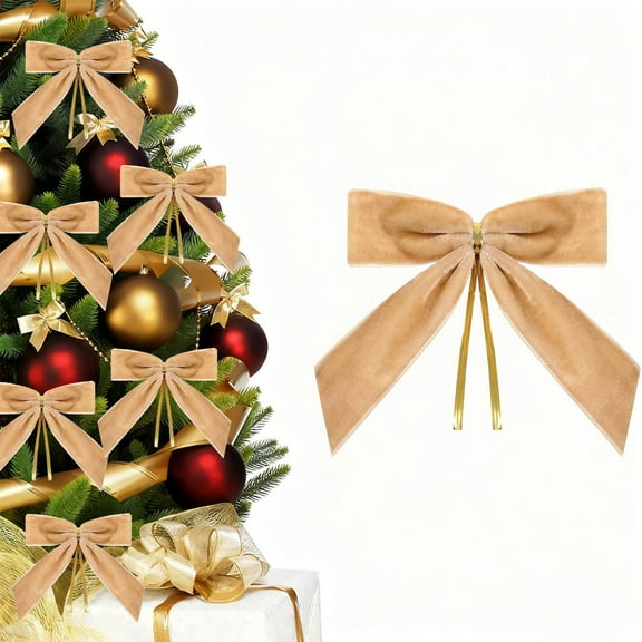 Taotanxi 24pcs Khaki Small Velvet Christmas Bows For Christmas Tree Wreath Gift Wrap Crafts Wedding Party Bows For Snack Bags Baking Candy Bags Home Decoration