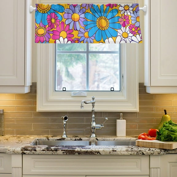Flowers for Floral Curtain Valances Farmhouse Design Window Treatment Decor Blackout Rod Pocket for Windows Living Room Kitchen 54" x 18"