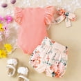 thumbnail image 5 of WOYY Girls 3Pcs Outfits Flutter Sleeve Ribbed Romper Shorts Headband Set Baby Clothing Sets, Sizes 3-6 Months, 5 of 6