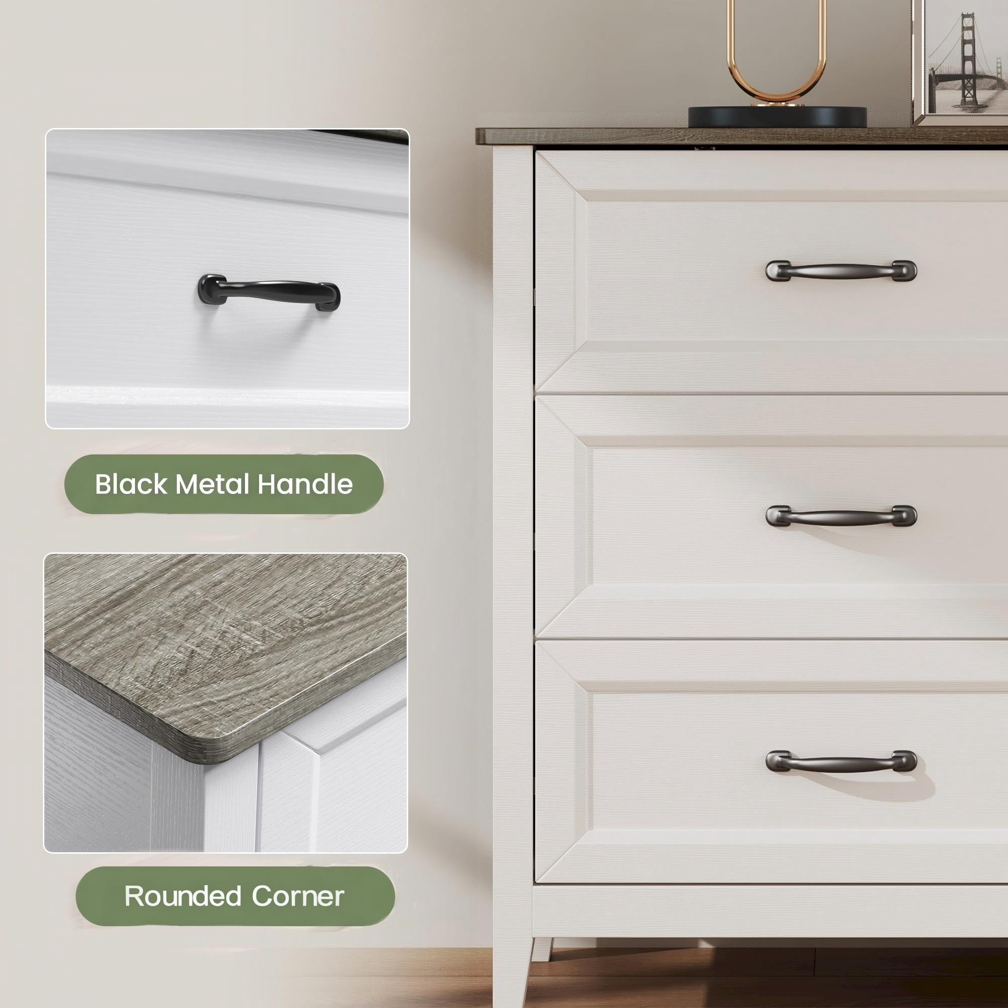 Lofka White Wooden 6 Drawer Dresser for Bedroom, Wide Storage Organizer Cabinet for Closet Living Room