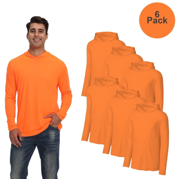 Zfeel Long Sleeve Safety Hoodie for Men, Pullover Hi-Viz Neon Orange Dry Fit Workwear, 6 Pack, XL