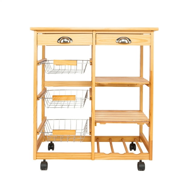 Kitchen Dining Room Cart Kitchen Cart Kitchen Island Cart Kitchen Cabinet Trolley Utility Cart Kitchen Carts On Wheels 2 Drawer 3 Basket 3 Shelf Storage Rack With Rolling Wheels Wood Color Walmart Com