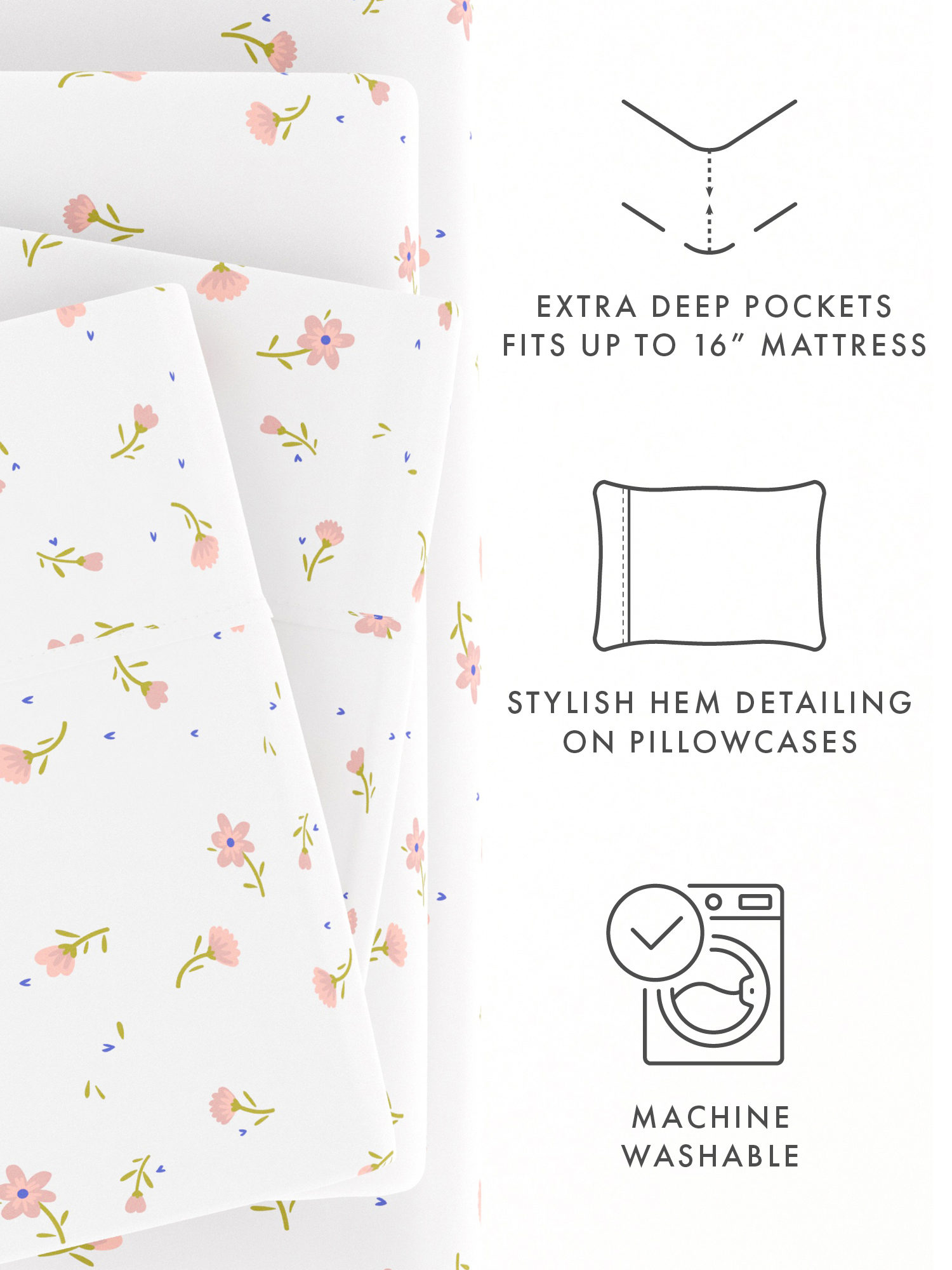 Comfort Canopy Farmhouse Floral Queen Sheet Set, Pink photo 4