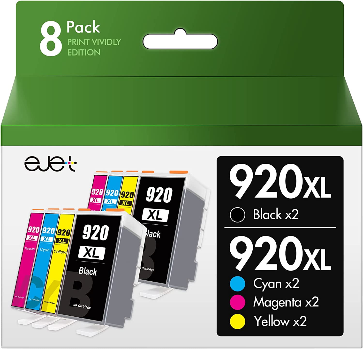 920XL Ink Cartridges Replacement HP 920 920XL, High Black & Color Compatible for 920XL Combo Pack for HP OfficeJet 6000 6500 6500a 7000 7500 7500a(Black, Cyan,Magenta,Yellow, 8 Pack) -