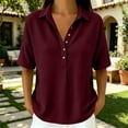 thumbnail image 5 of Naotn Summer Shirts for Women Fashion Casual Loose Fit Solid Color Snap Button Lapel Neck Short Sleeve Tops Trendy Vacation Beach Blouses, 5 of 7