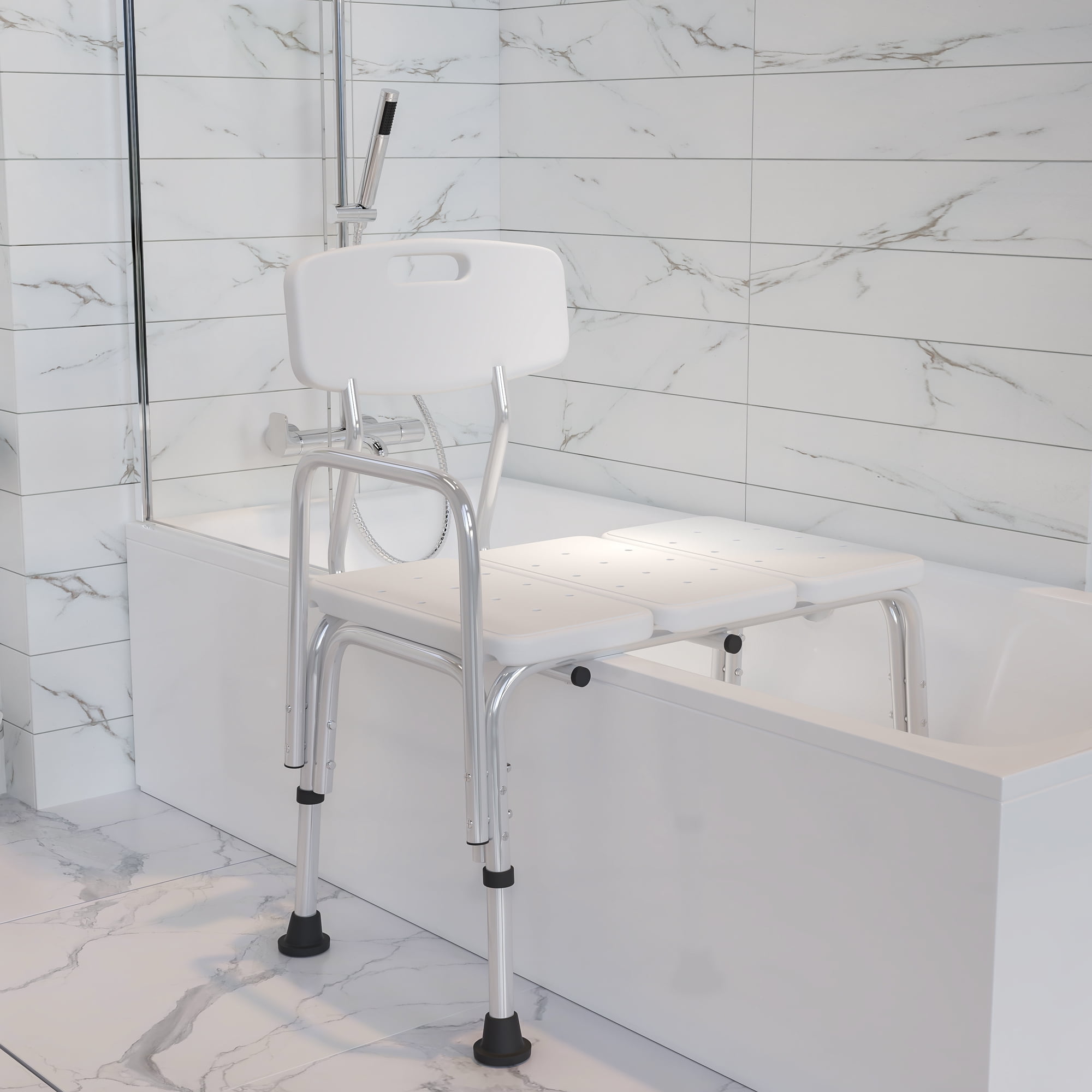 Emma + Oliver 300 Lb. Capacity, Adjustable White Bath & Shower Medical Transfer Bench