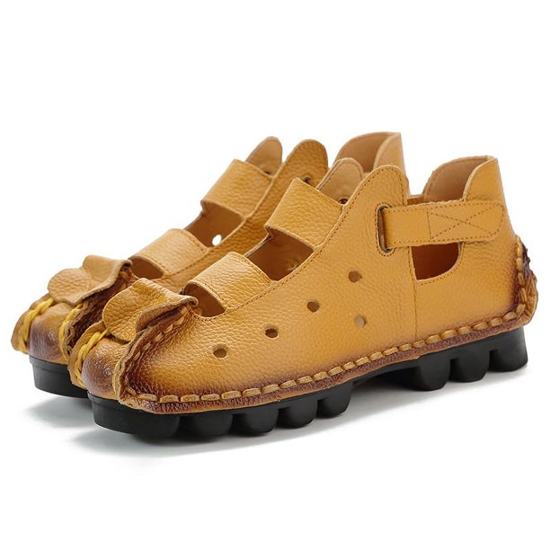 XIHAHA, zapatos planos de cuero genuino con fondo suave para mujer, sandalias de ocio con personalidad para mujer, sandalias Retro hechas a mano