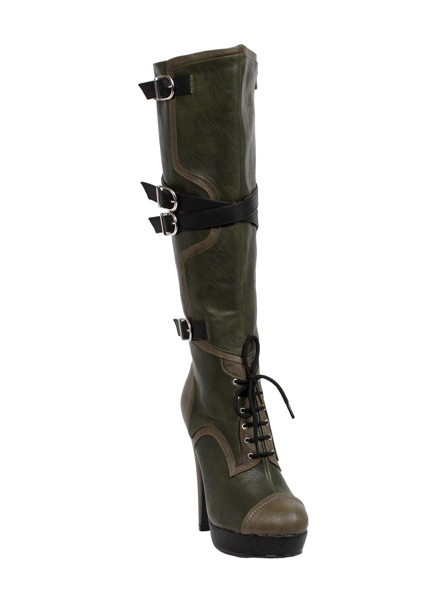 SummitFashions Womens Combat Boots Green Knee High Boots Lace Up