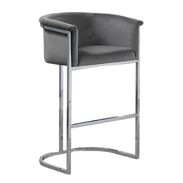 Tabouret de Bar en Velours Gris Foncé (Simple) avec Base en Métal Argenté Chromé