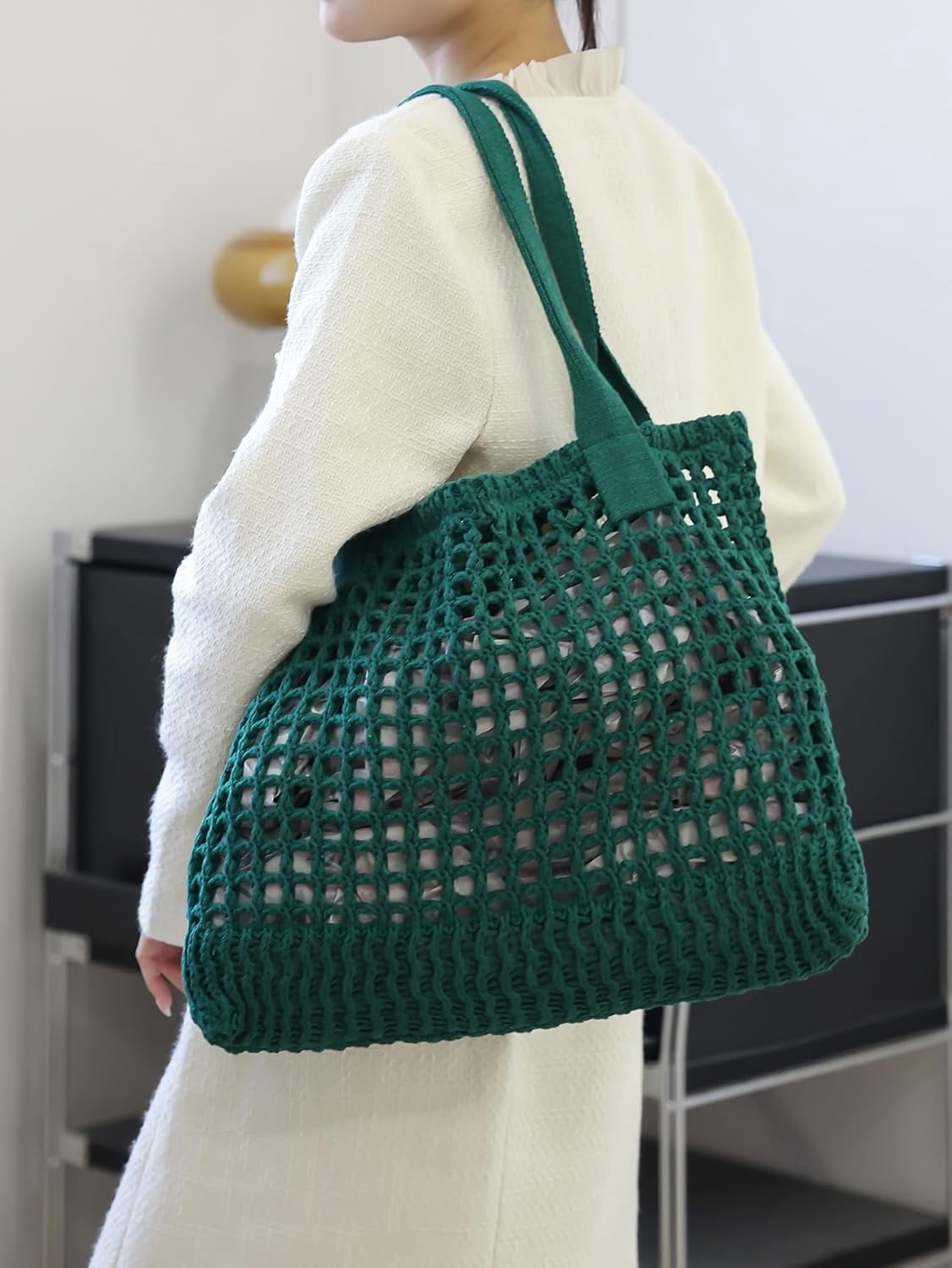 CAILDANL Women's Beach Tote Bag, Crochet Knit Hollow Design, Stylish Tote for Beach,Travel and Everyday Use Aesthetic Handbag