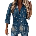 thumbnail image 1 of Womens Button Down Shirts Long Sleeve V Neck Work Office Blouses Collared Loose Fit Floral Printed Work Tees Tunics, 1 of 5