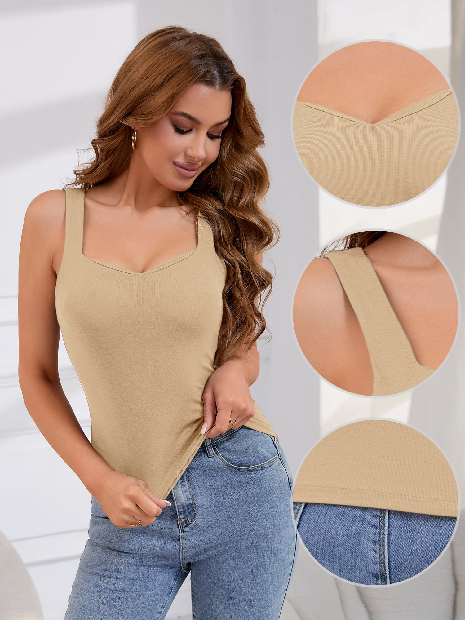 Unique Bargains Women's Tank Tops with Built in Bra Lingerie Camisoles Vest S Light Brown