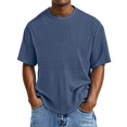 thumbnail image 2 of Men's Waffle Texture Casual Short Sleeve T-Shirt - Soft Breathable Fabric for Everyday Wear, Lightweight Comfortable Round Neck Tee with Modern Solid Color Design,Navy XL, 2 of 5