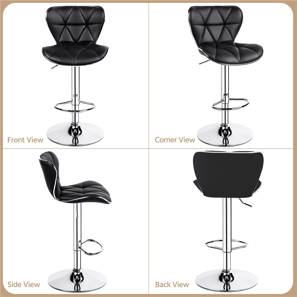 Alden Design Adjustable Mid-back Faux Leather Counter-Height Bar Stool, Set of 2, Black
