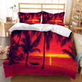 thumbnail image 1 of Funda Nórdica 3Pcs Naranja-rojo Gorgeous Sunset Coconut Tree Juegos de cama con, 1 of 4