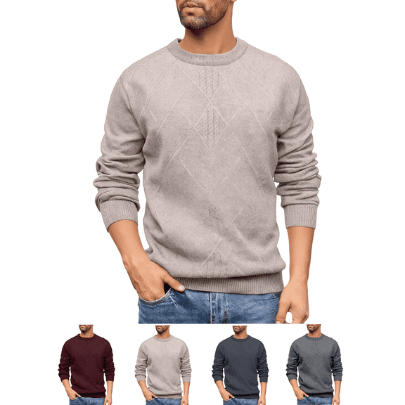 Men's Pullover Sweater Long Sleeved Crew Neck Casual Slim Fit Basic Tops Lightweight Moisture Wicking Knit Sweaters