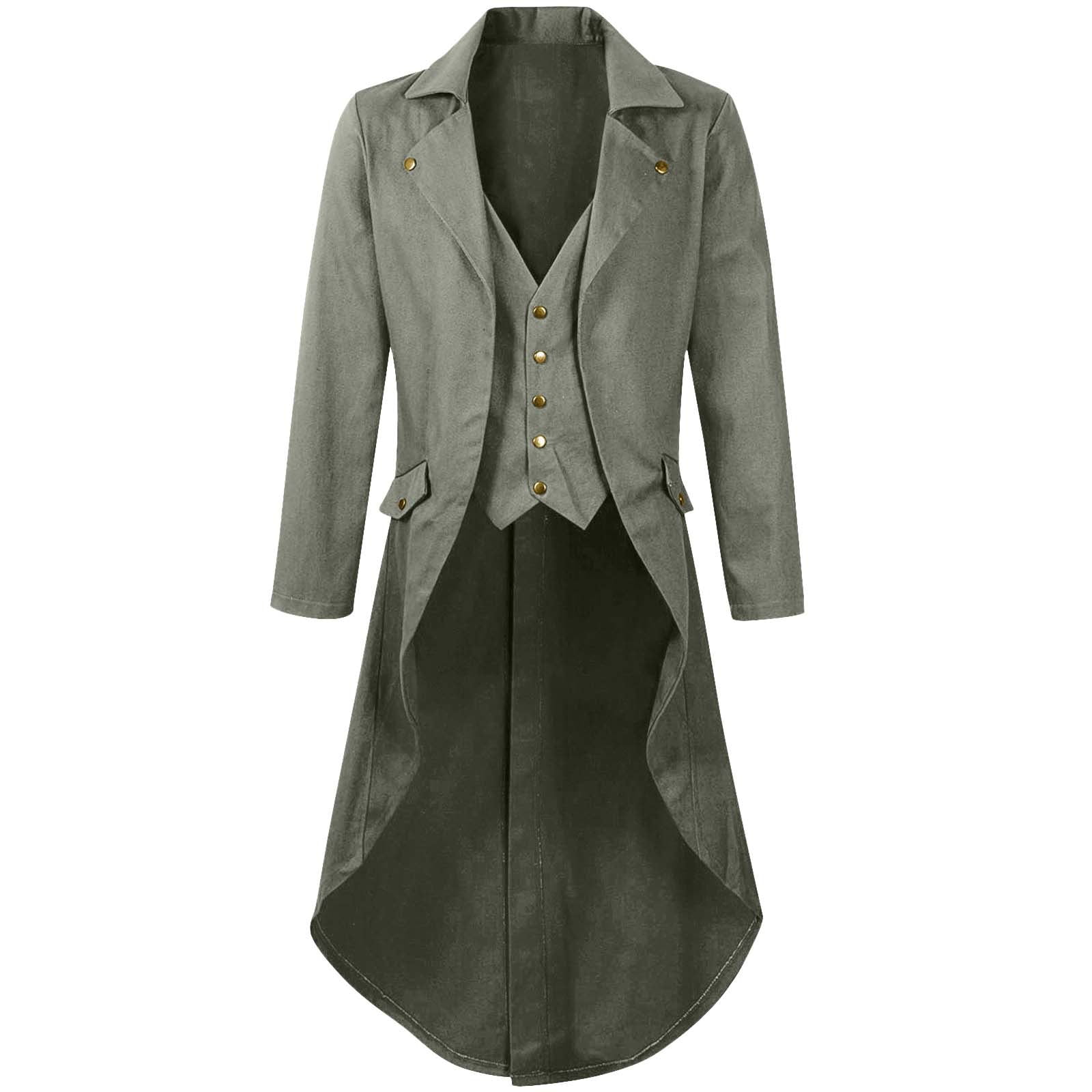 Giacca Trench Cotta Uomo In Cotone Twill Nero - Stile Steampunk Gotico Vittoriano Taglia XL