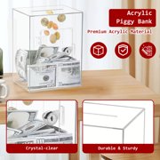 Clear Acrylic Piggy Bank with Lock and Key for Kids Adults, Openable Money Saving Box for Cash Coins Real Money (Clear)