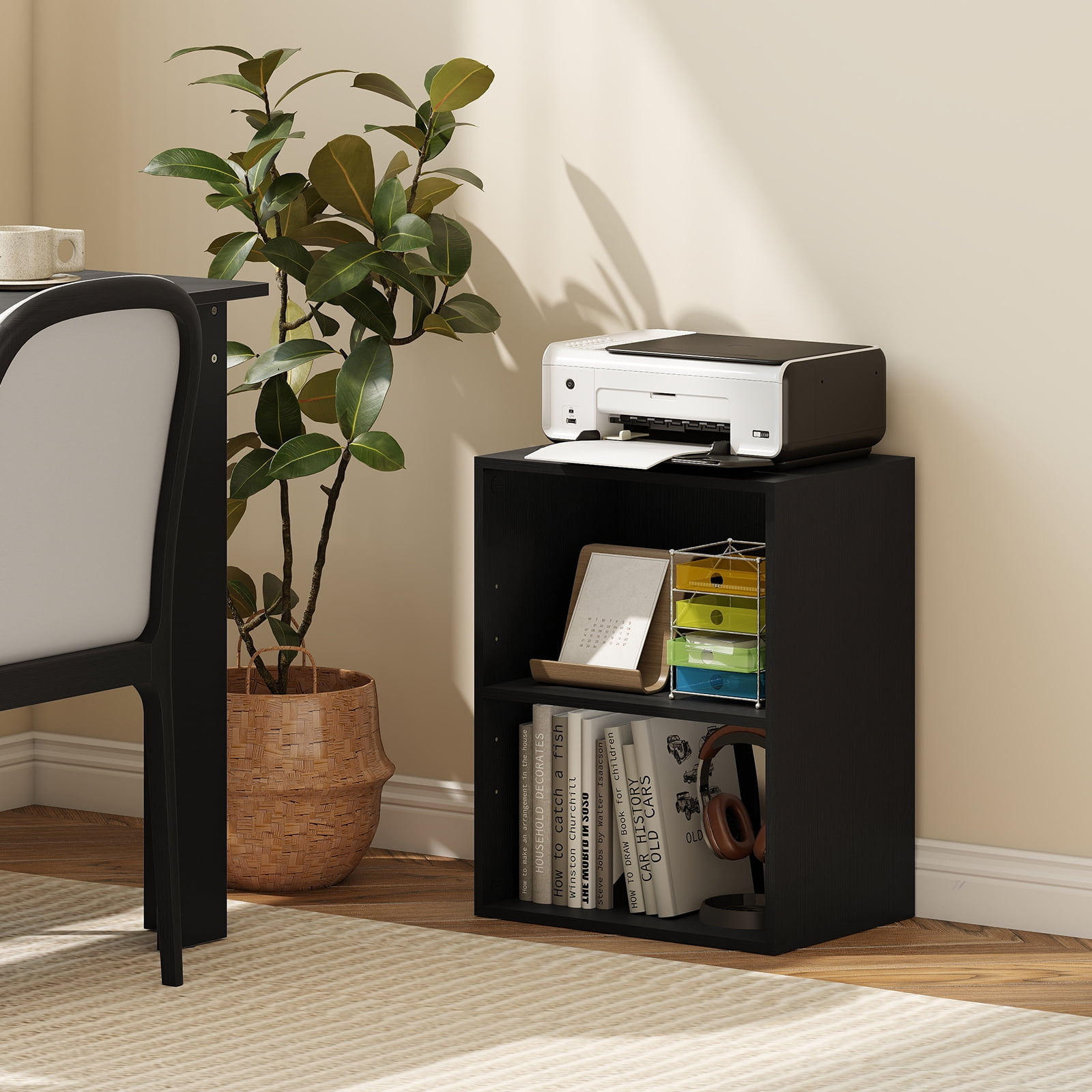 Gymax 2-Cube Bookcase w/ 5-Position Adjustable Shelf Anti-Toppling Kits for Study Black