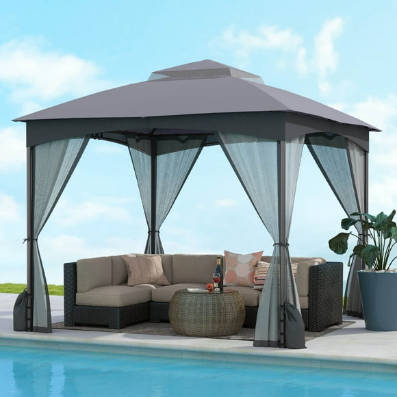 Costway 10 X 10 FT Patio Gazebo with Netting Walls 4 Sandbags Zippered Doors Outdoor