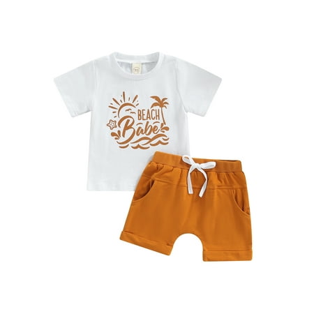 

IZhansean Newborn Baby Boys Summer Outfits Letter Coconut Tree Print Short Sleeve T-shirt Shorts Pants Clothes White 6-12 Months