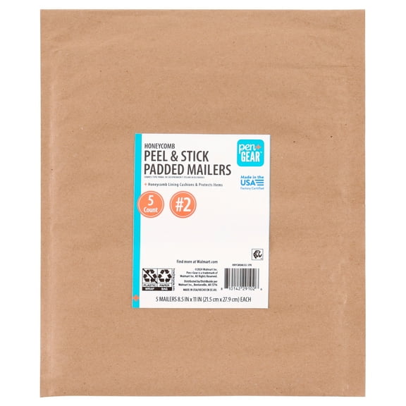 Pen+Gear Self-Seal Honeycomb Padded Mailer, #2 (8.5" x 11"), 5 Count