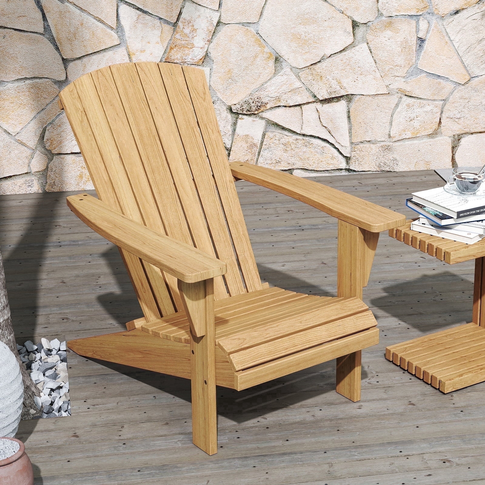 Outdoor Wooden Adirondack Chair, Teak Leisure Line Adirondack Chair All Weather Fire Pit Chair Suitable for Patio Lawn Gardens Terraces Poolside