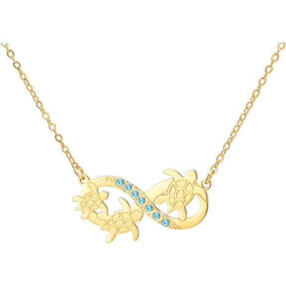 Sea Turtle Necklace for Women Blue Moonstone Infinity Wave Pendant Cute Animal Jewelry Summer Holiday Beach Gifts for Ocean Lover