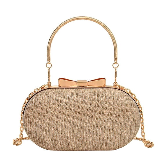 Kilaqueen Evening Clutch for Women, Oval Sparkling Party Purse with Metal Top Handle and Chain Strap for Weddings, Prom and Formal Events