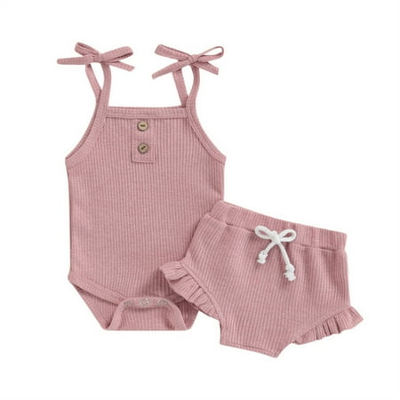 

Newborn Infant Baby Girls Summer Clothes Spring Summer Solid Cotton Sleeveless Vest Shorts Outfits Clothes Kids Clothing Set