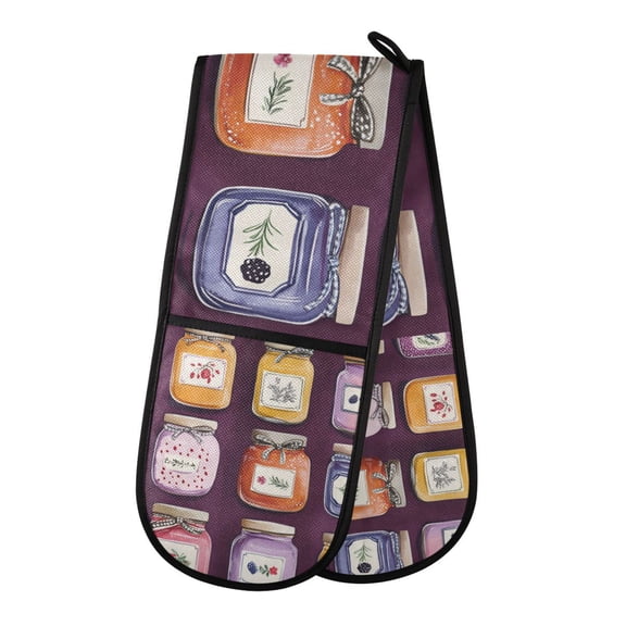 Yayeee Double Oven Mitt Kitchen Heat Resistant Baking 35" x7" Quilted Glove, Purple Jam
