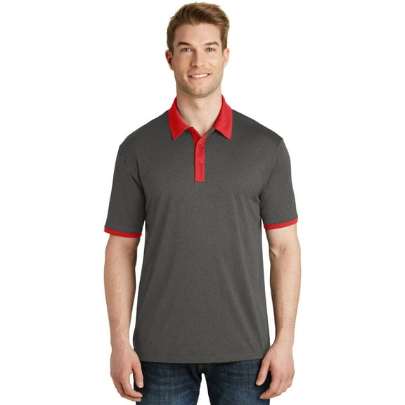 Sport Tek Adult Male Men Heather Short Sleeves Polo GH/True Red X-Small