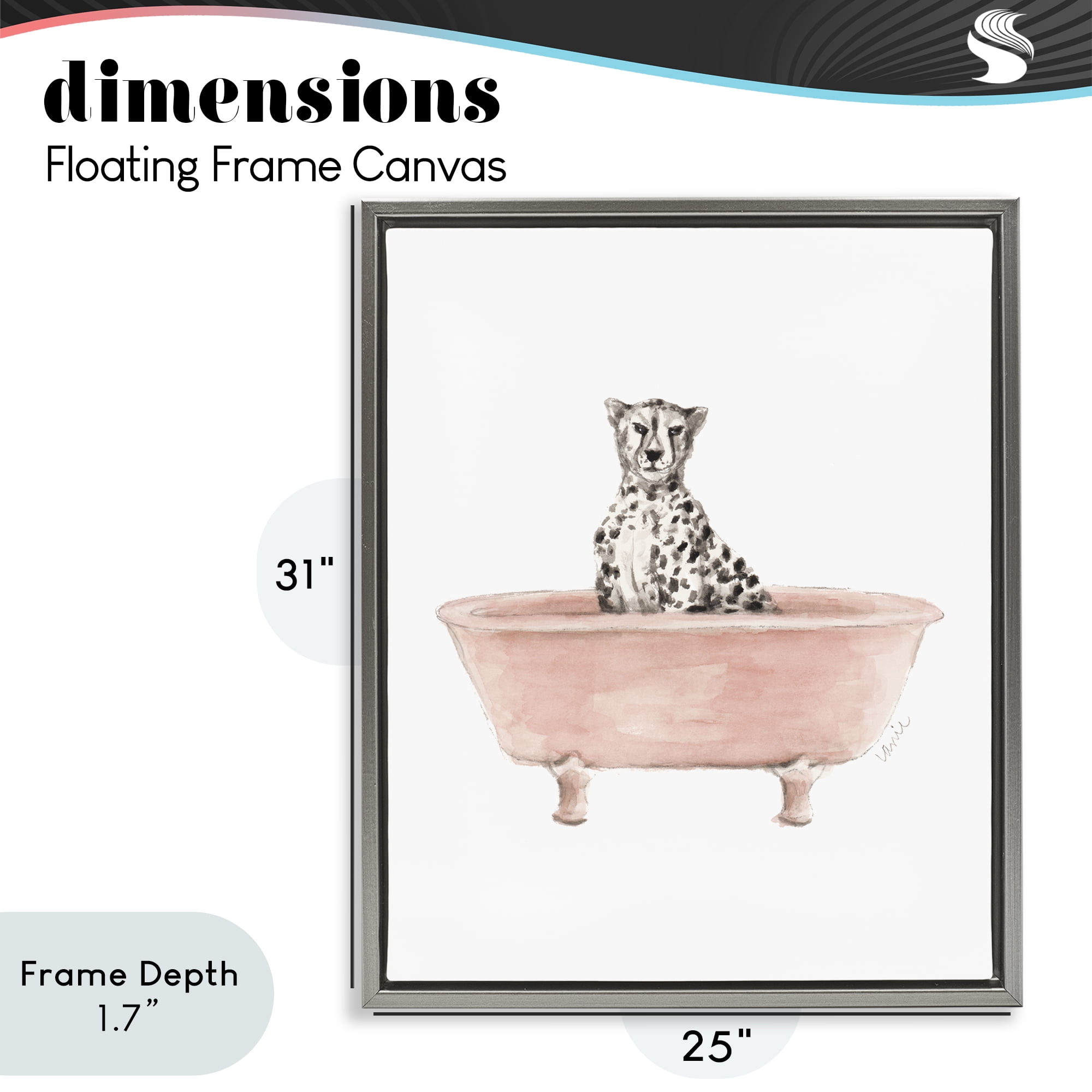 Stupell Industries Cheetah in Pink Tub Gray Framed Floater Canvas Wall Art, design by Lanie Loreth