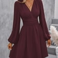 thumbnail image 2 of Ashirexll Midi Dresses for Women, Womens Long Sleeve Dresses, Fashion Casual Solid Color Waist Cinched V-Neck Short Dress, 2 of 4