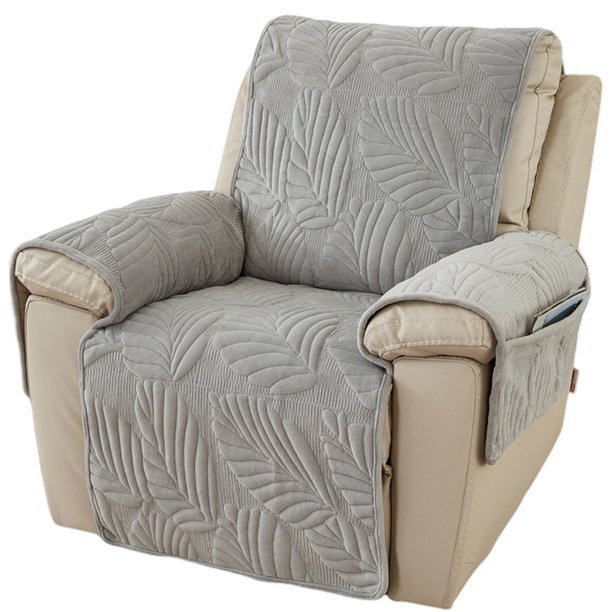 Funda para sillón reclinable acolchada de terciopelo con hojas de palma, antideslizante, súper suave, con correas elásticas