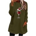 thumbnail image 1 of Pisexur Chandails en Molleton de Noël pour Femmes en Polaire Douce à Manches Longues Col Rond Imprimé Verre de Vin Rouge Chandail-Over Chaud d'Hiver avec Poches, 1 of 3