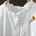 thumbnail image 4 of Women's Floral Embroidered Shirts Ruffle Neck Cotton Linen Blouse Button Down Casual Long Sleeve Tops, 4 of 9