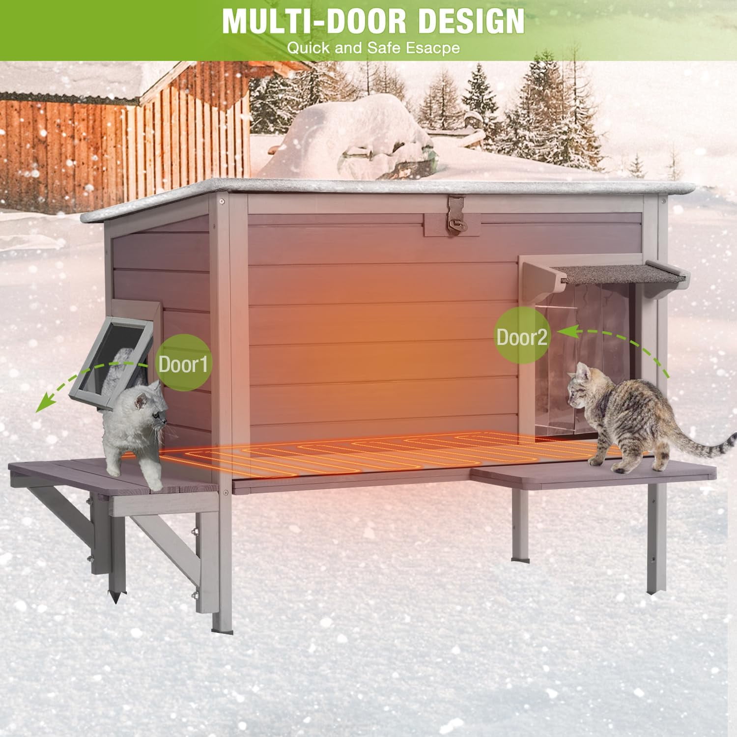Aivituvin  Heated Cat House with Anti-Chewing Cable Insulated Cat House Outdoor Weatherproof with Liner Feral Cats Shelter with Heater