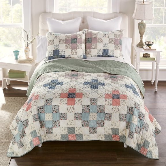 Donna Sharp April Patch 3pc Cotton Pieced Quilted Queen Bedding Set