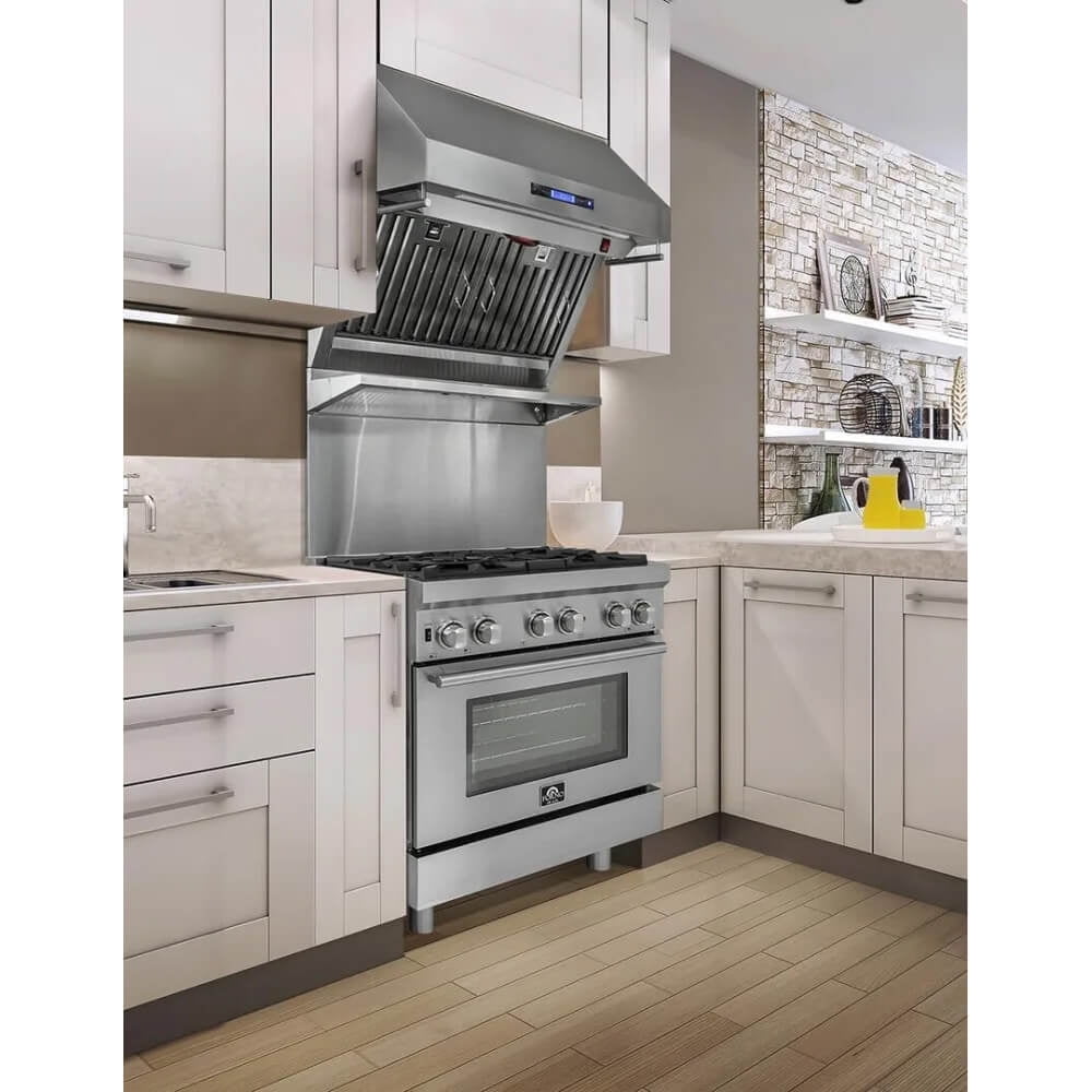 Forno Massimo 30-Inch Freestanding French Door Dual Fuel Range, 4 Burners, True Convection Oven