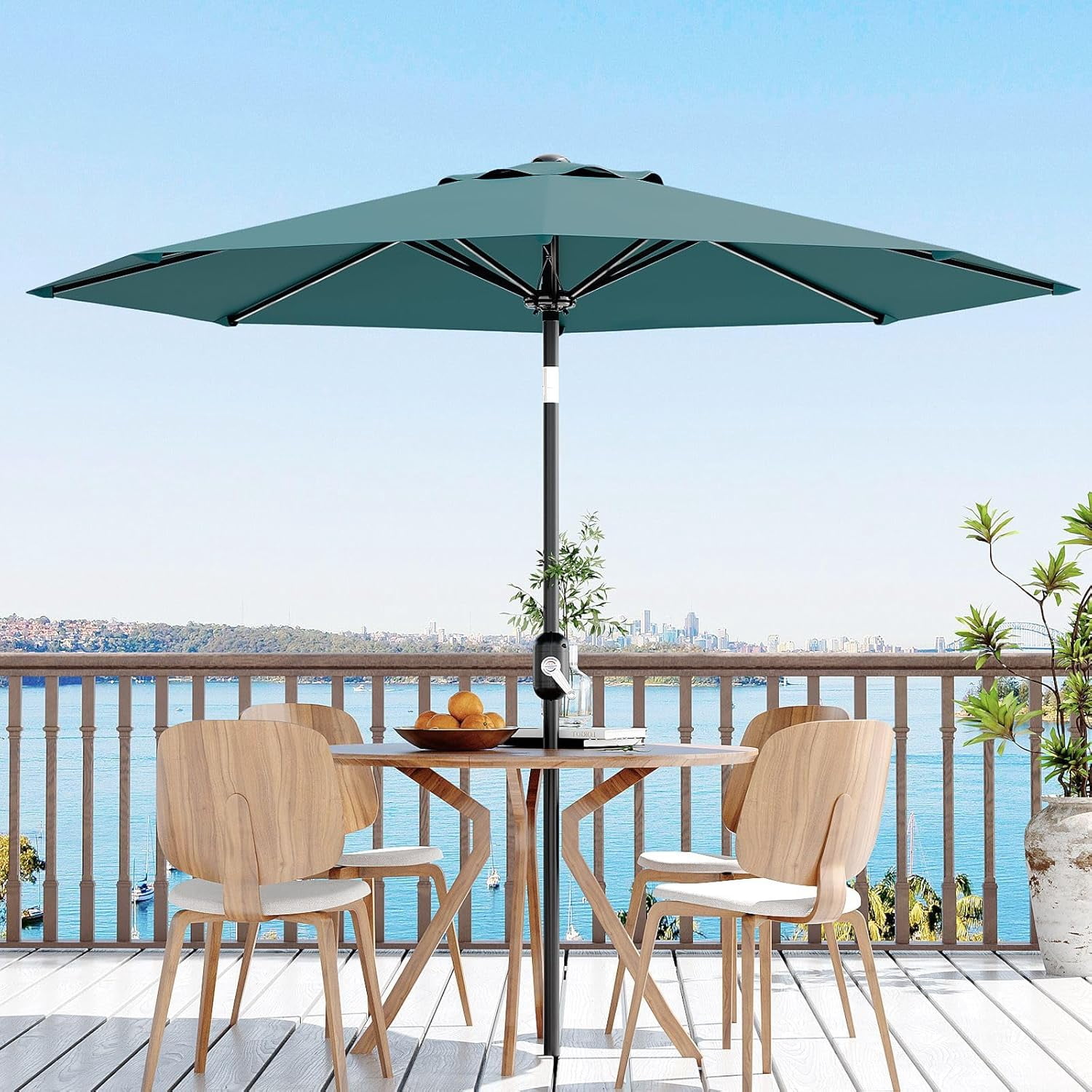 Emorefun Outdoor Umbrella, 9ft Patio Umbrella with Crank Lift & Adjustable Tilt for Pool, Deck, Yard, Garden, Turquoise