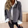 thumbnail image 4 of Winter Women Jacket Round Neck Thick Fleece Open Stitch Short Type Cardigan Long Sleeves Warm Windproof Heat Retention Outdoor Coat, 4 of 8